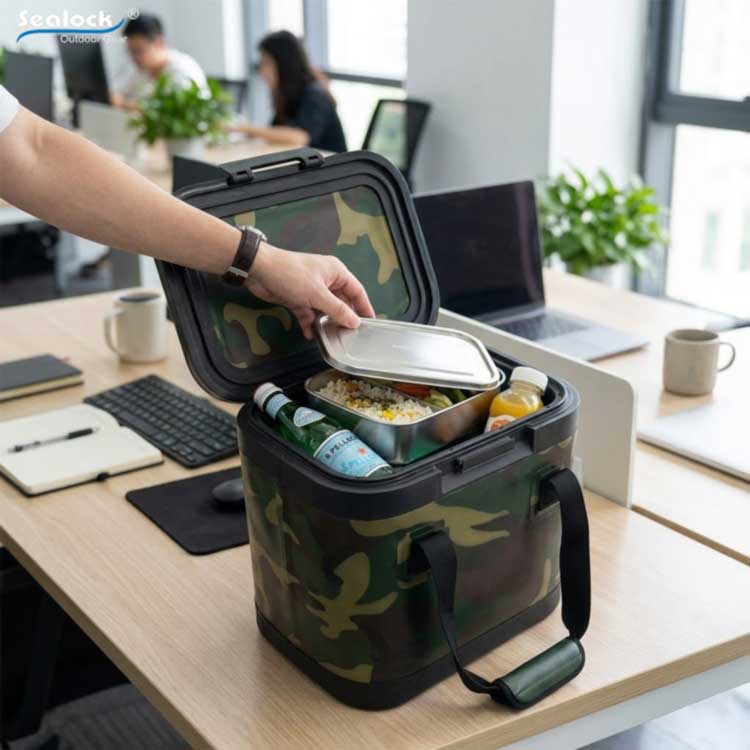 small cooler tote bag for daily lunch and drinks on an office desk
