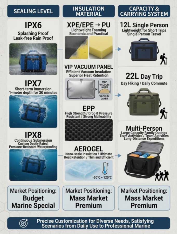 custom cooler backpack spec levers for outdoor brands: IPX seal, insulation tier, capacity and harness custom cooler backpack spec levers for outdoor brands: IPX seal, insulation tier, capacity and harness