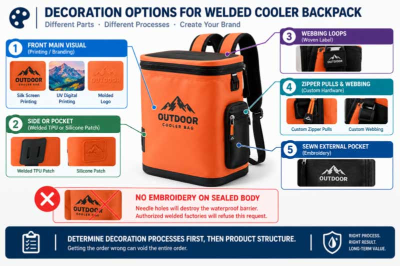 logo decoration methods on a promotional cooler bag and why embroidery cannot go on a welded sealed body