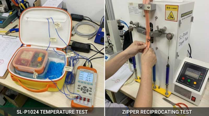 thermocouple cold-hold test and zipper fatigue test on a molded lunch box thermocouple cold-hold test and zipper fatigue test on a molded lunch box
